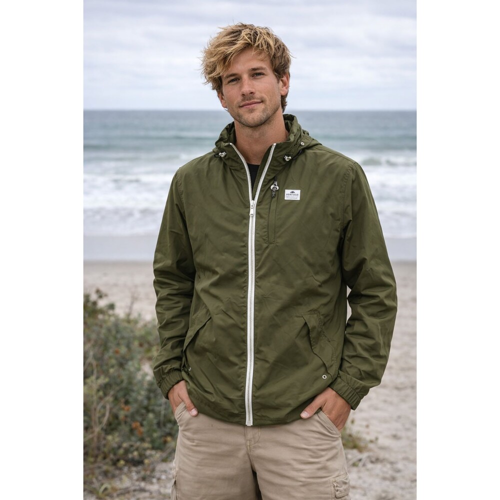 Penfield Mens Barnes Green Windbreaker Jacket Zip Pocket Hooded Sz M